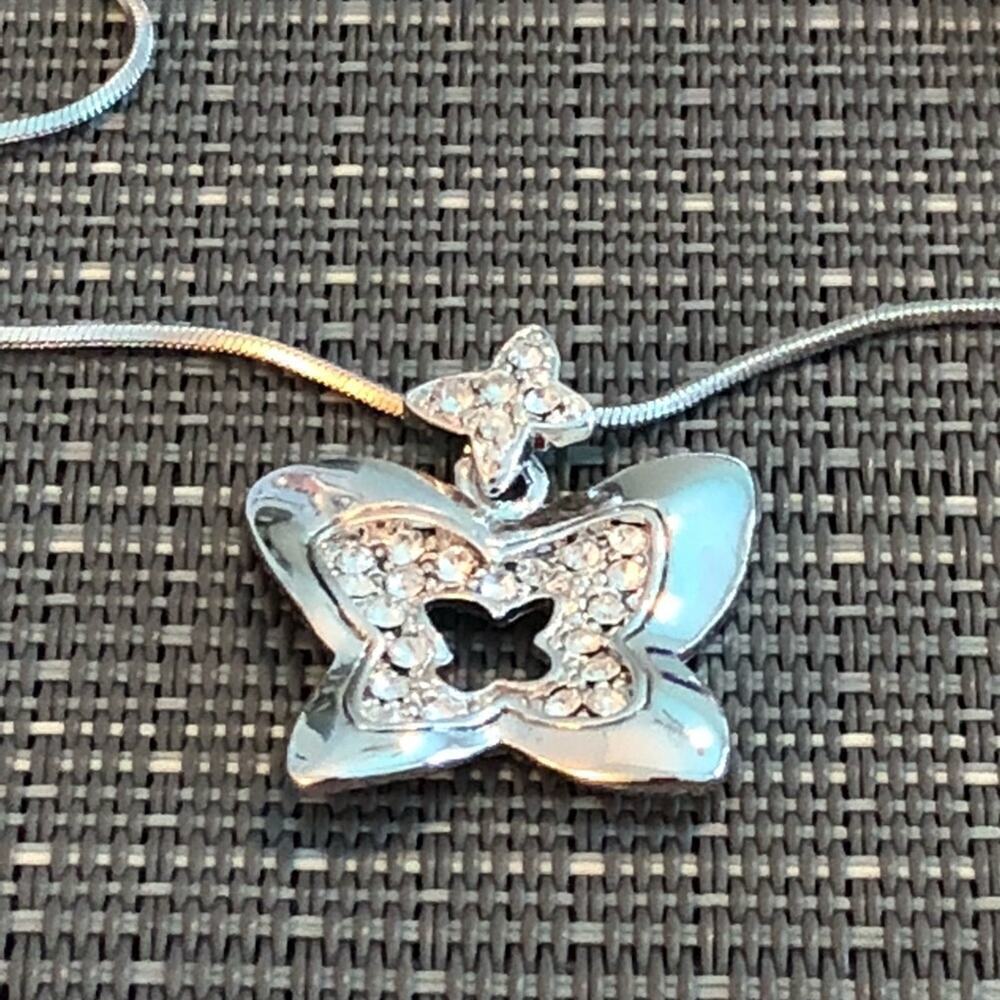Silver Outline Butterly Charm Necklace - Picture 5 of 7